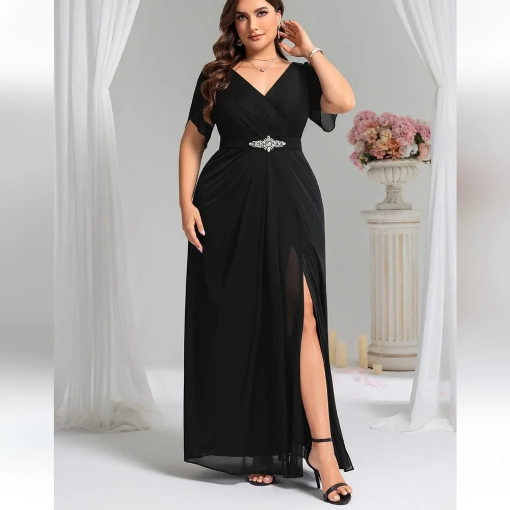 Chiffon A-Line Ruffle Sleeve Evening Dress - Picture 4 of 13